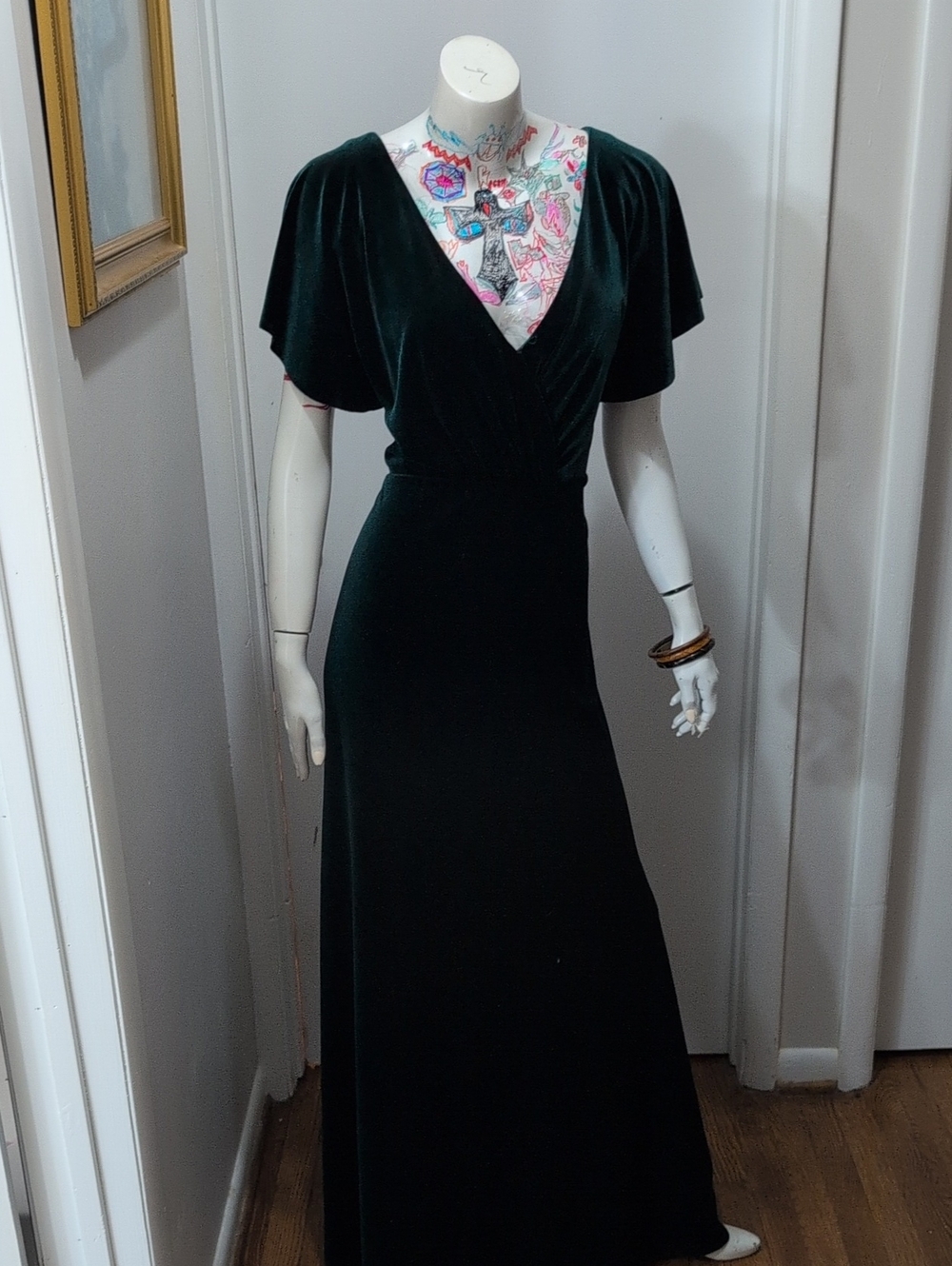 Jenny Yoo Deep Emerald Velvet V-Neck Maxi Dress